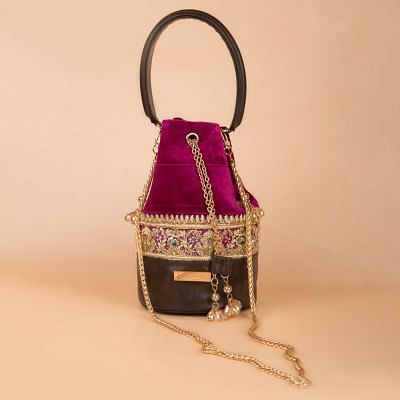 Zardosi Embroidery Magenta Pink Potli Bag By Kankatala