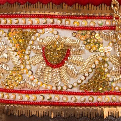 Zardosi Embroidery Red Potli Bag By Kankatala