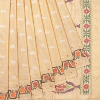 Kanchipuram Silk Tissue Butta Gold Saree With Jamdani Border
