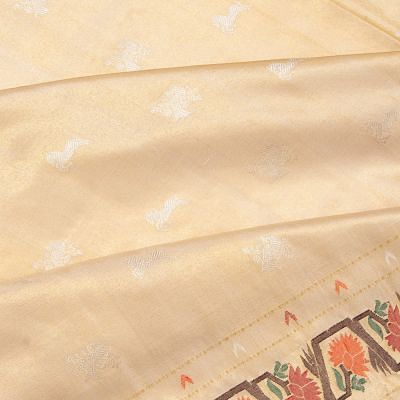 Kanchipuram Silk Tissue Butta Gold Saree With Jamdani Border
