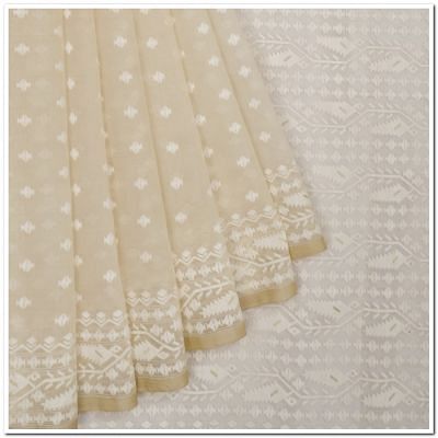 Masterpiece Dhakai Muslin Jamdani Cotton Off-White Saree