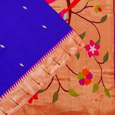 Paithani Silk Butta Royal Blue Saree With Single Muniya Border