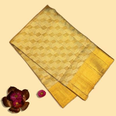 Kanchipuram Silk Tissue Geometrical Brocade Gold Saree