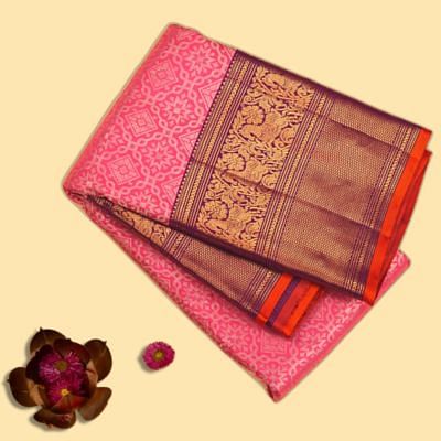 Kanchipuram Silk Brocade Pink Saree