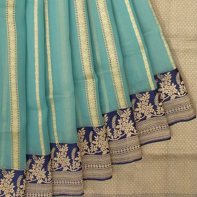 Banarasi Kora Organza Vertical Lines Blue Saree