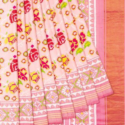 Double ikat pure silk saree in off white in patan patola pattern