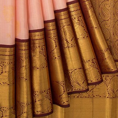 Kanchipuram Silk Checks And Butta Peach Saree