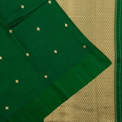 Banarasi Katan Silk Half-n-Half And Jaal And Butta Dark Green Saree