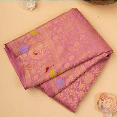 Red Silk Saree With Gold And Silver Zari Butta – Kumaran Silks