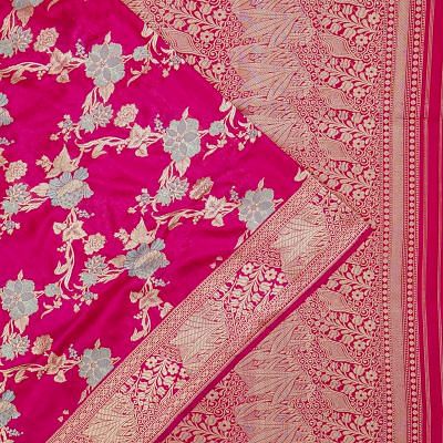 Banarasi Satin Jaal Rani Pink Saree