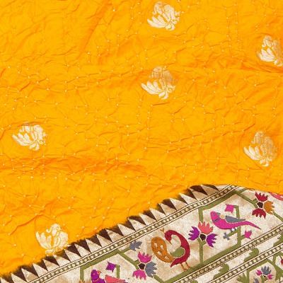 Banarasi Silk Bandhani Butta Yellow Saree