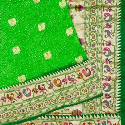 Banarasi Silk Bandhani Butta Green Saree