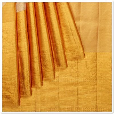 Kanchipuram Silk Tissue Diagonal Lines And Butta Gold Saree