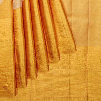 Kanchipuram Silk Tissue Diagonal Lines And Butta Gold Saree