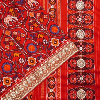 Pochampally Silk Ikat Red Saree With Zardosi Work