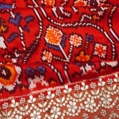 Pochampally Silk Ikat Red Saree With Zardosi Work