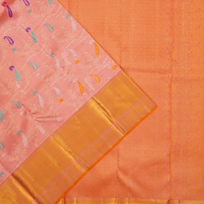 Kanchipuram Silk Oosi Lines And Jaal Pink Saree