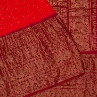 Kanchipuram Silk Bandhani Red Saree