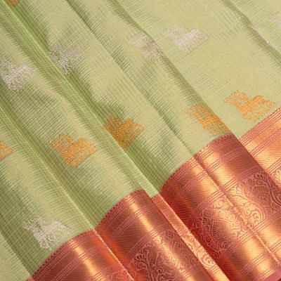 Kanchipuram Silk Checks And Butta Pastel Green Saree