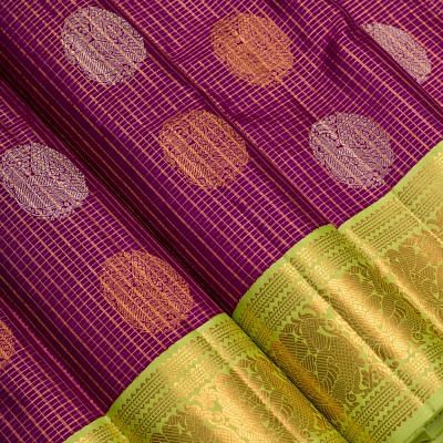 Kanchipuram Silk Checks And Butta Purple Saree