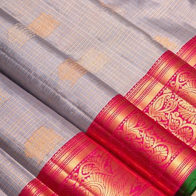 Kanchipuram Silk Checks And Butta Grey Saree