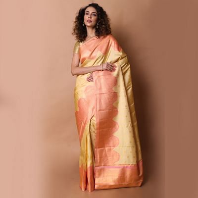 Kanchipuram Silk Butta Cream Saree