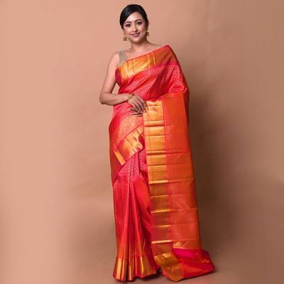 Kanchipuram Silk Brocade Red Saree
