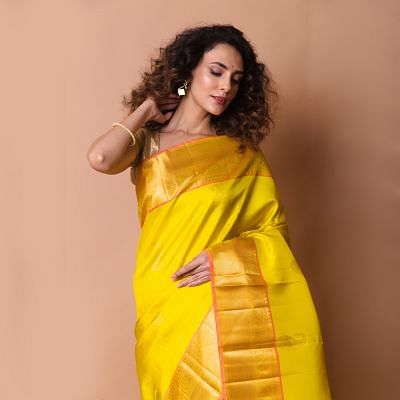 Kanchipuram Silk Butta Yellow Saree