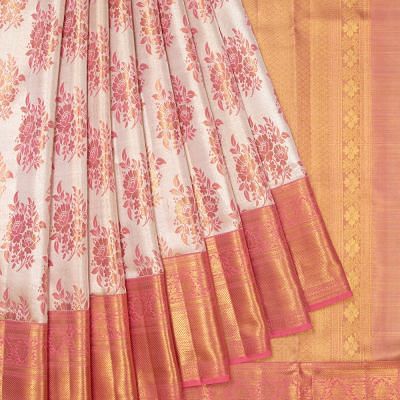 Kanchipuram Silk Tissue Butta Silver Saree