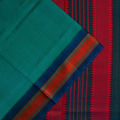 Handspun Cotton Checks Sky Blue Saree