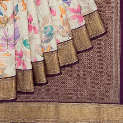 Kanchipuram Silk Printed Cream Saree