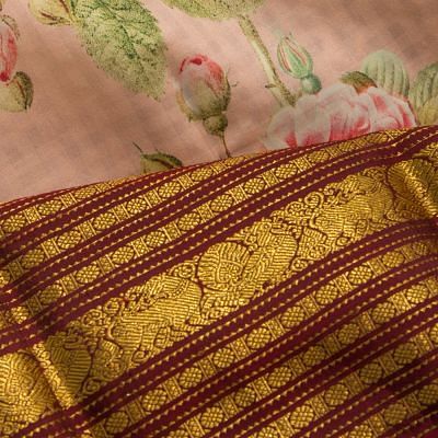 Kanchipuram Silk Floral Printed Peach Saree