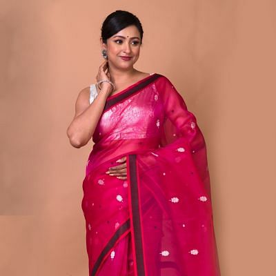 Banarasi Kora Organza Butta Pink Saree
