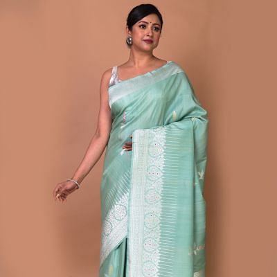 Banarasi Silk Butta Pastel Green Saree