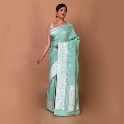 Banarasi Silk Butta Pastel Green Saree