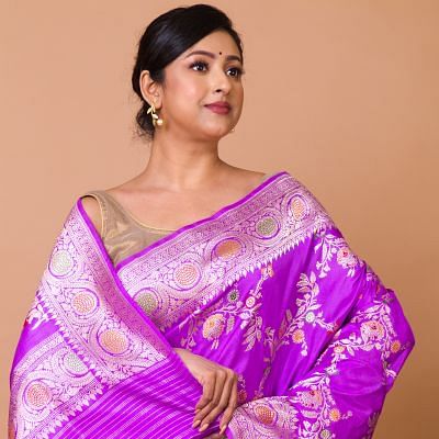 Banarasi Silk Jaal Lavender Saree