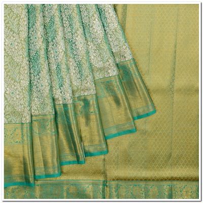 Kanchipuram Silk Tissue Brocade Sea Green Saree