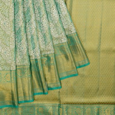 Kanchipuram Silk Tissue Brocade Sea Green Saree