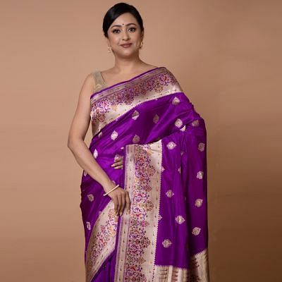 Banarasi Silk Butta Purple Saree
