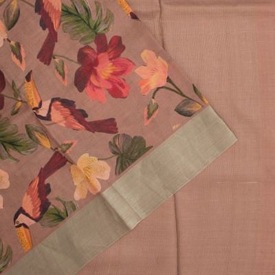 Tussar Floral Printed Lilac Saree