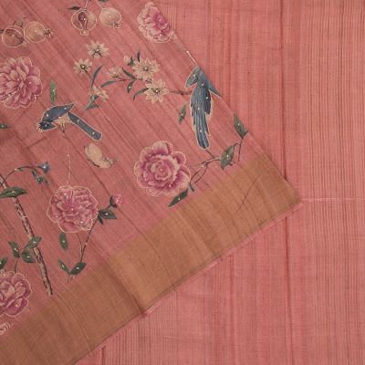Tussar Floral Printed Pink Saree