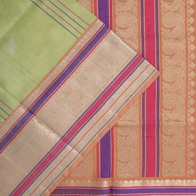 Venkatagiri Silk Vertical Lines And Butta Pista Green Saree