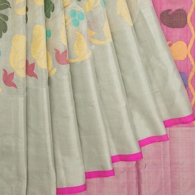 Venkatagiri Silk Tissue Brocade Pastel Grey Saree
