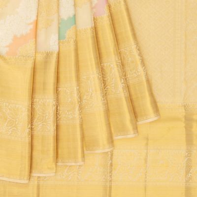 Kanchipuram Silk Jaal Cream Saree