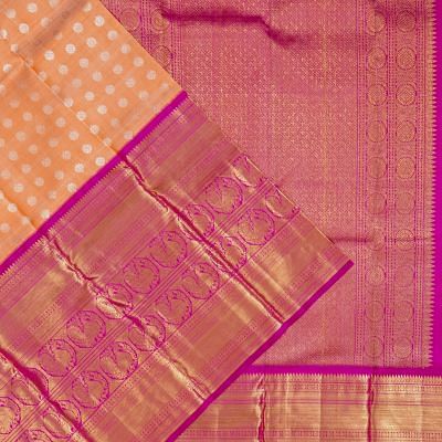 Kanchipuram Silk Checks And Butta Orange Saree