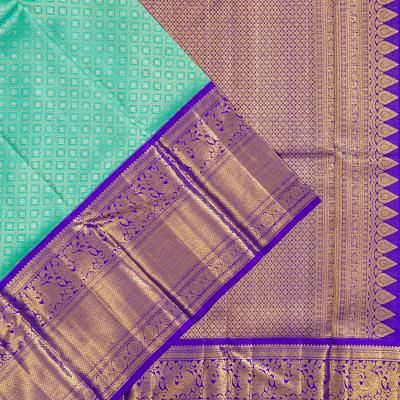 Kanchipuram Silk Criss Cross Checks And Butta Sea Green Saree