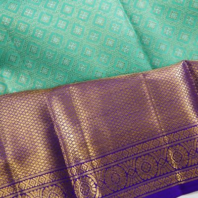 Kanchipuram Silk Criss Cross Checks And Butta Sea Green Saree