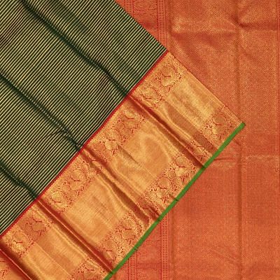 Kanchipuram Silk Horizontal Lines Bottle Green Saree