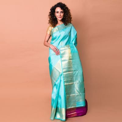 Kanchipuram Silk Butta Sky Blue Saree