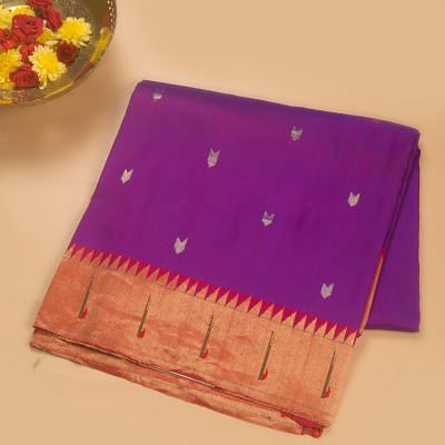 Paithani Silk Butta Purple Saree With Single Muniya Border